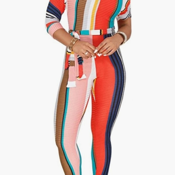 Striped Off The Shoulder jumpsuit - Picture 4 of 5